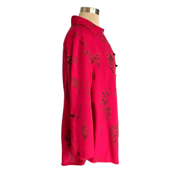 Soft Surroundings Pagoda Wrap Tunic Top Red Japanese Graphics Size PXL Asian - Picture 4 of 11